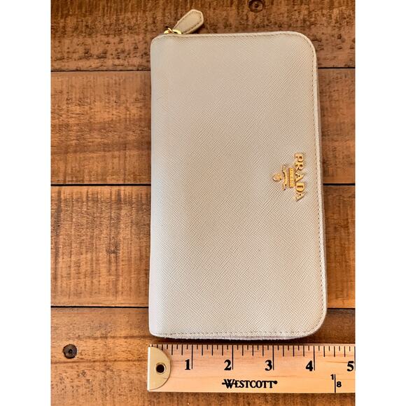 PRADA Saffiano Leather Long zip around Wallet in Cream - Picture 9 of 14